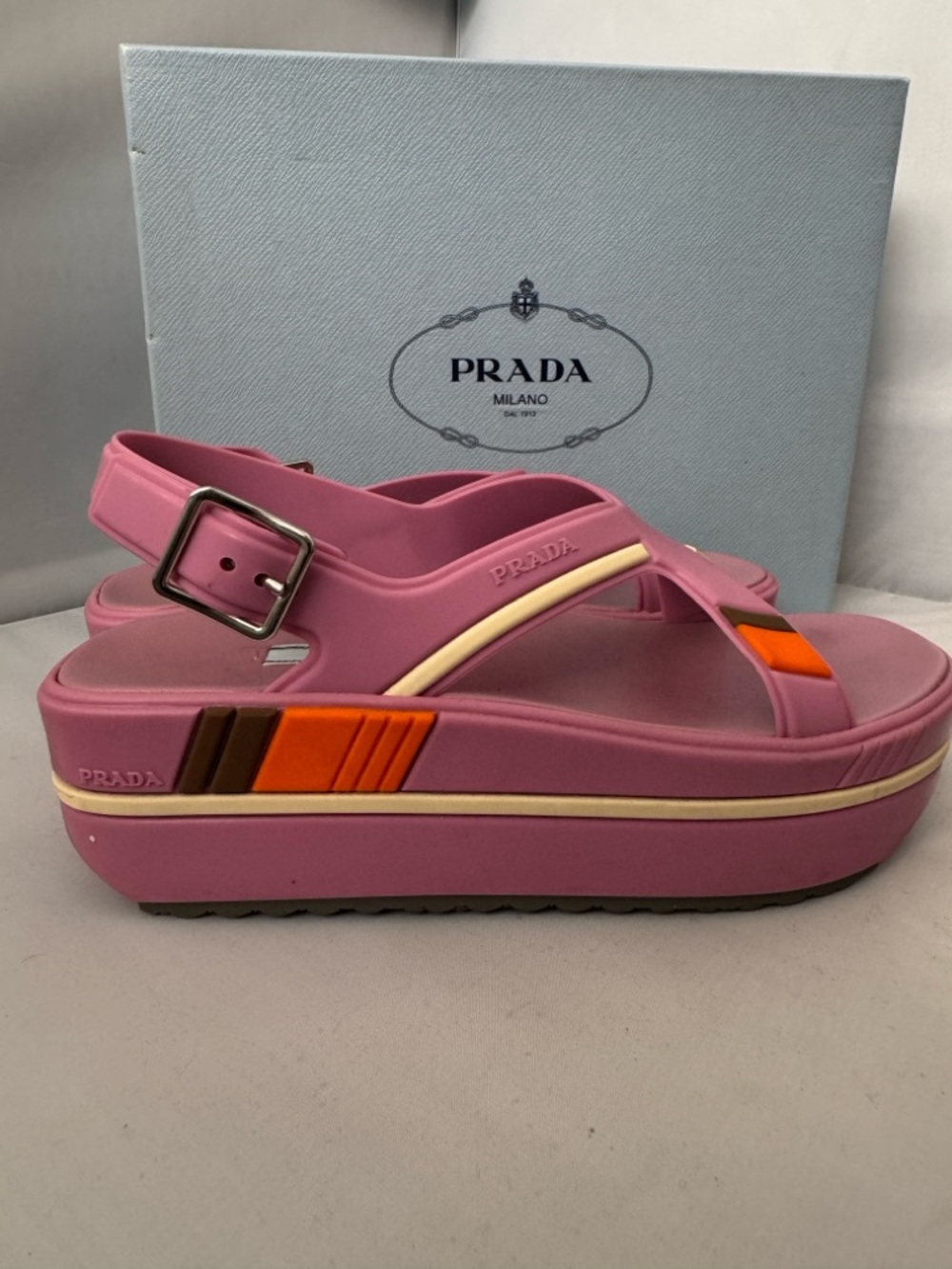 Prada Pink Cloudburst Rubber Platform Summer Sandals 37.5